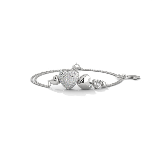 Dual Heart Bezzel Silver Bracelet