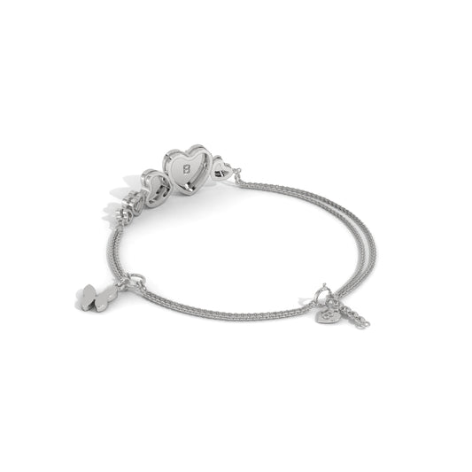 Dual Heart Bezzel Silver Bracelet