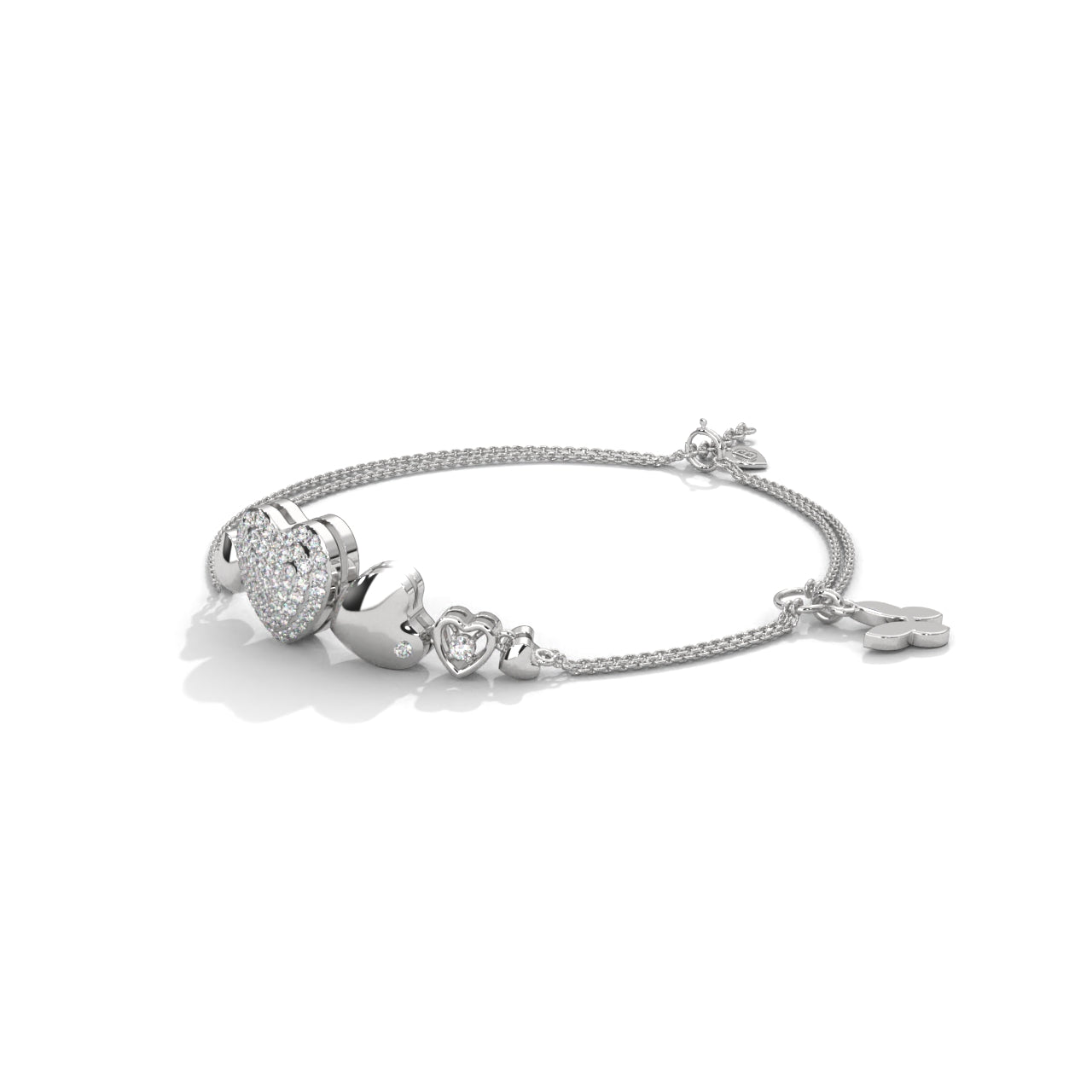 Dual Heart Bezzel Silver Bracelet
