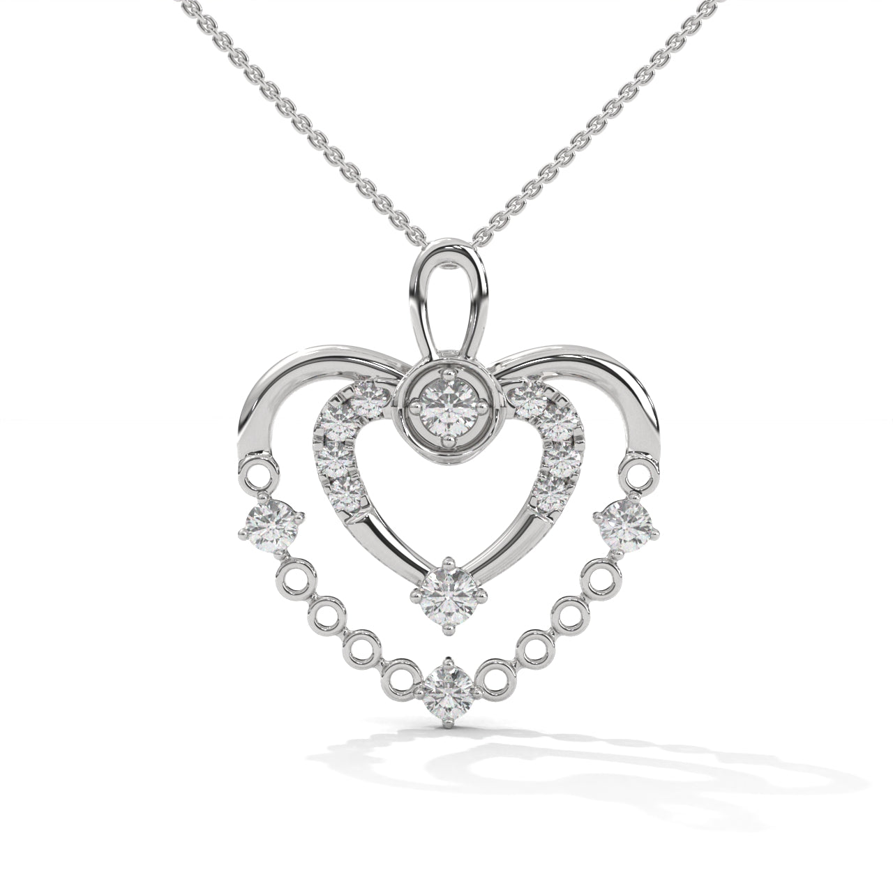 Stylish Dual Heart With Chain Silver Necklace