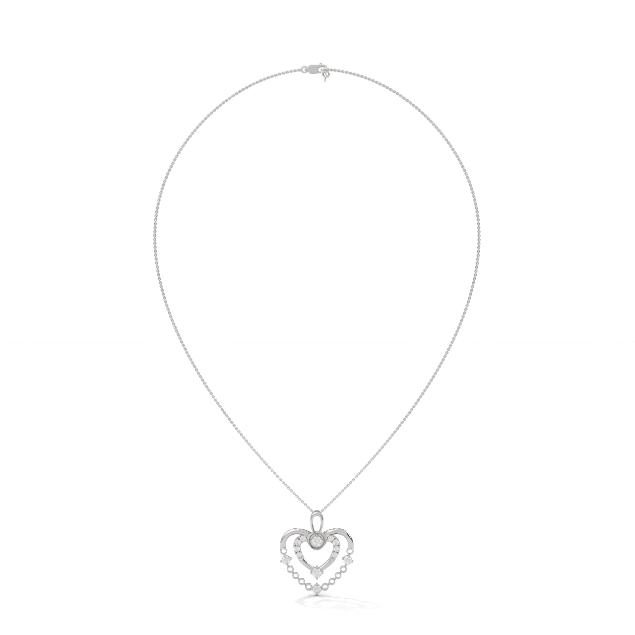 Stylish Dual Heart With Chain Silver Necklace