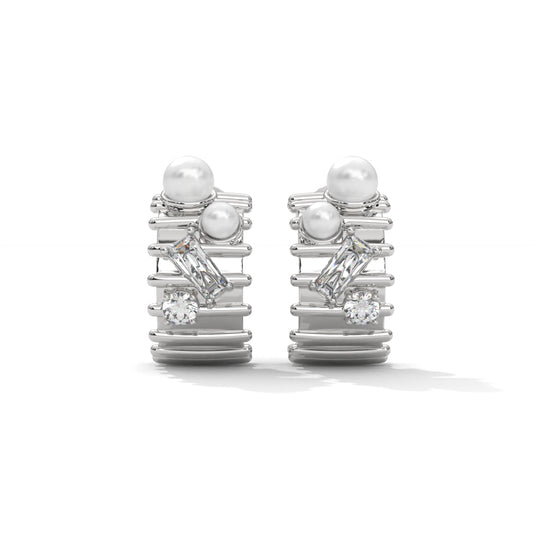 Minimalist Pearl Silver Stud Earrings
