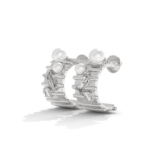 Minimalist Pearl Silver Stud Earrings