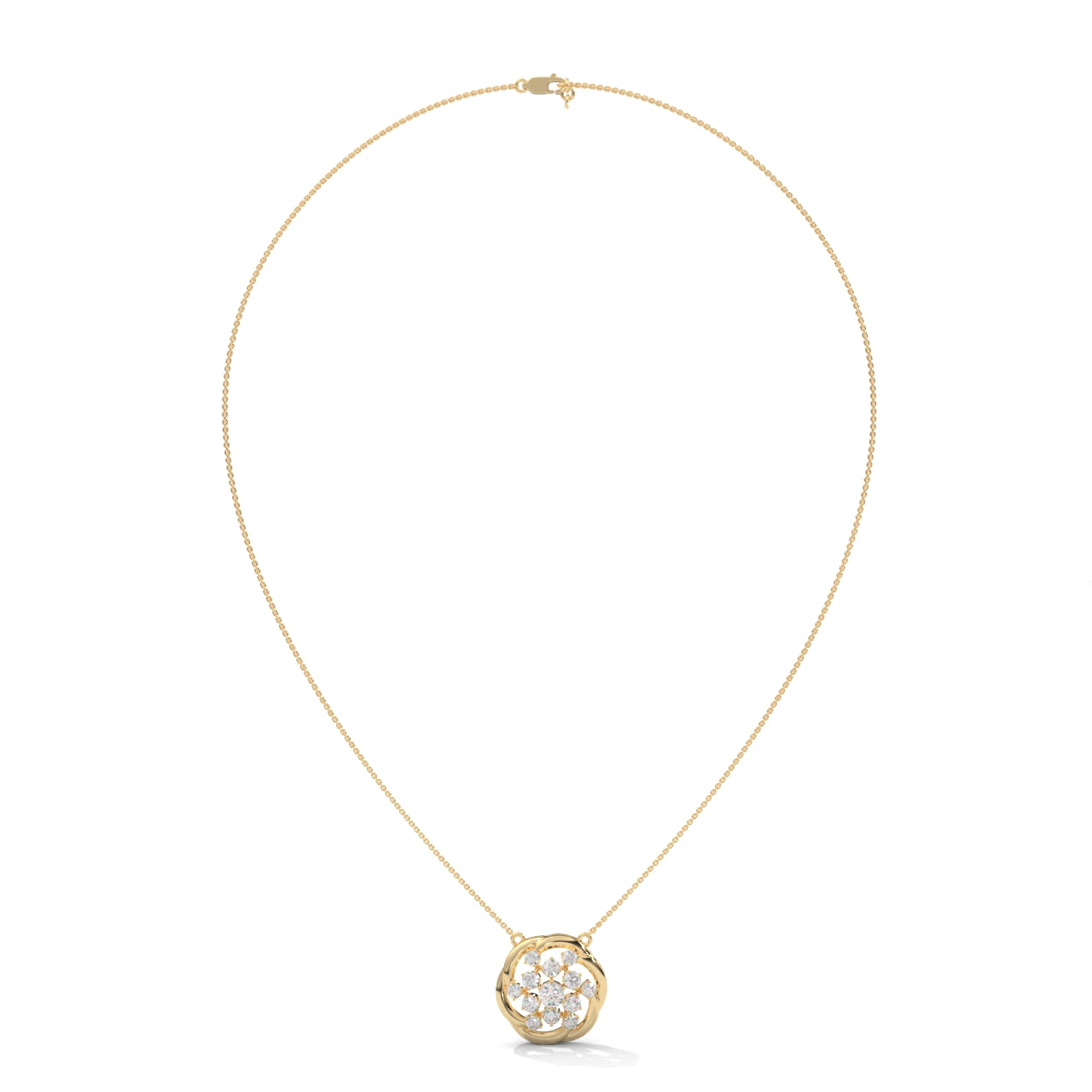 Tiny Flower Pendent With Joint Chain Silver Diamond Necklace