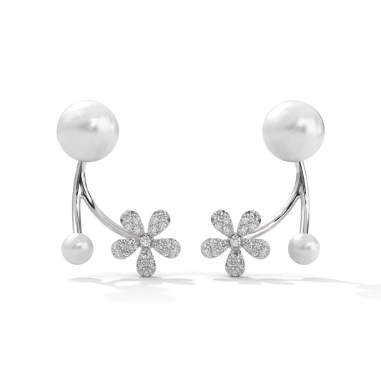 Diamond & South Sea Pearl Drop Silver Earrings