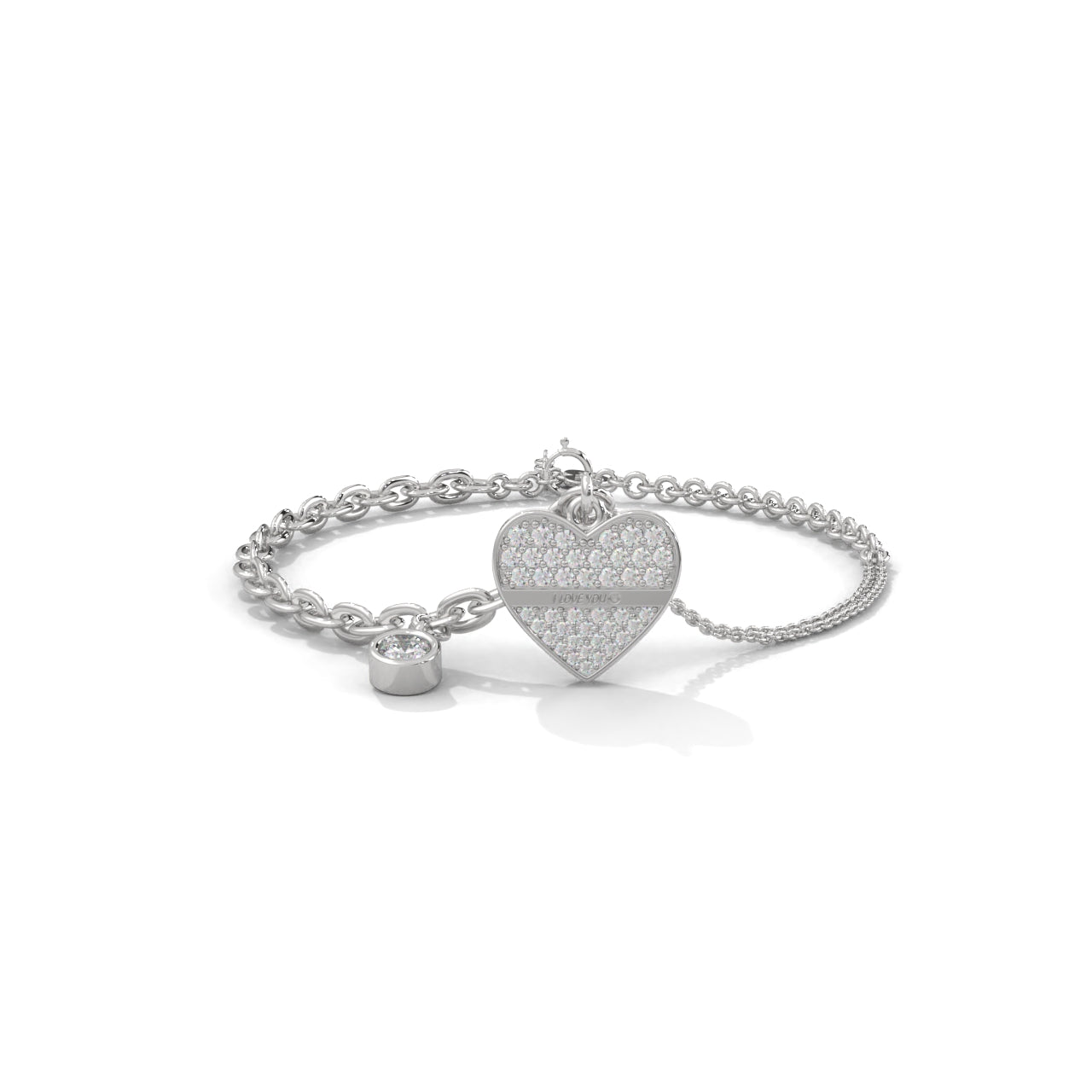 Heart Charm Silver Diamond Bracelet