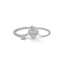 Heart Charm Silver Diamond Bracelet