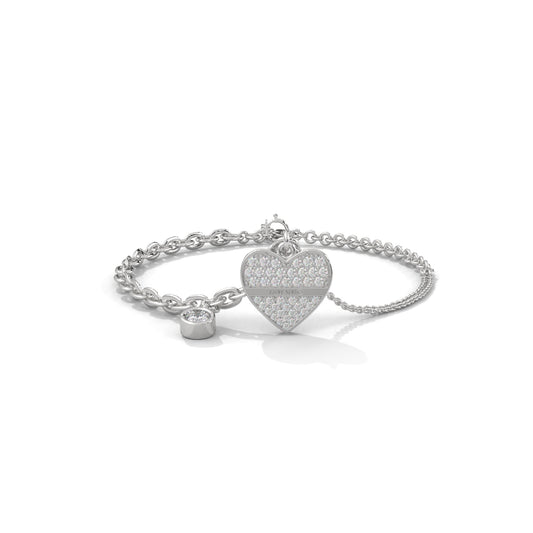 Heart Charm Silver Diamond Bracelet