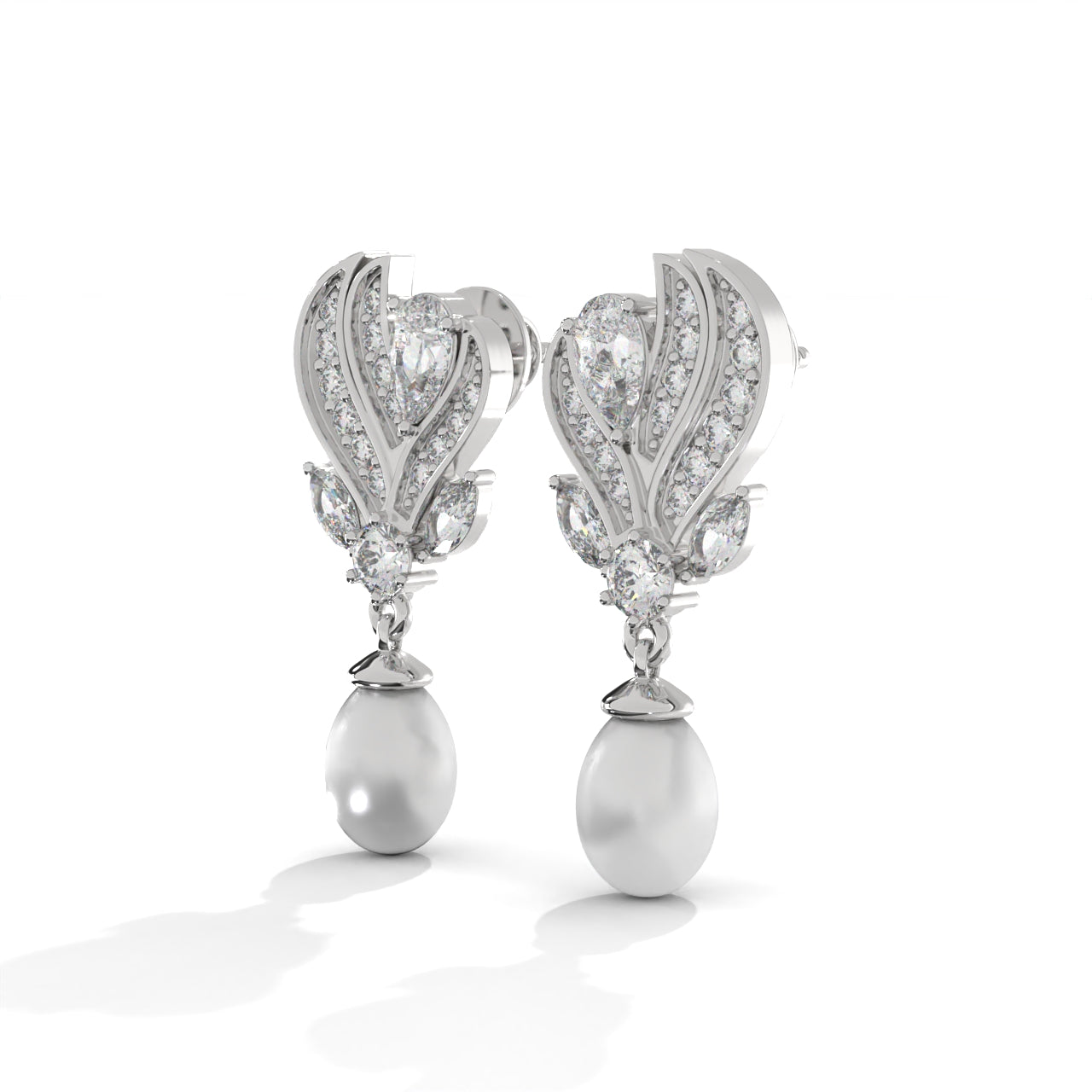 Pearl And Diamond Silver Earrings