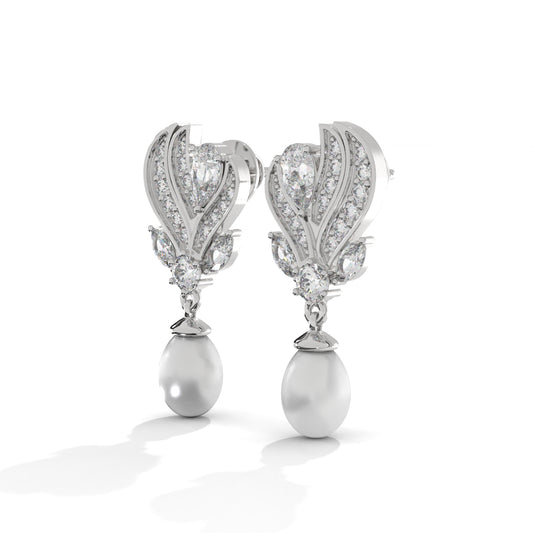 Pearl And Diamond Silver Earrings