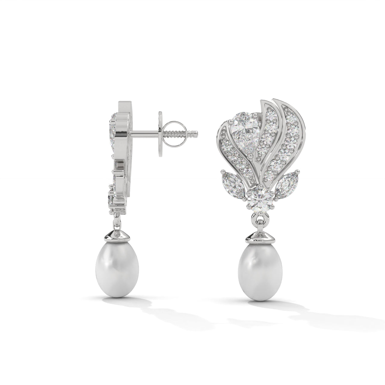 Pearl And Diamond Silver Earrings