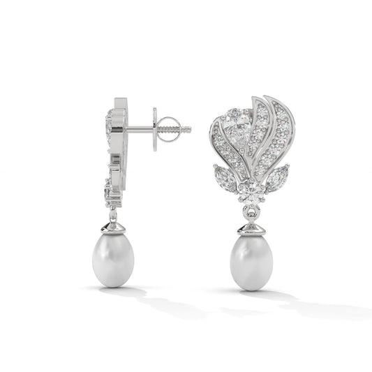 Pearl And Diamond Silver Earrings