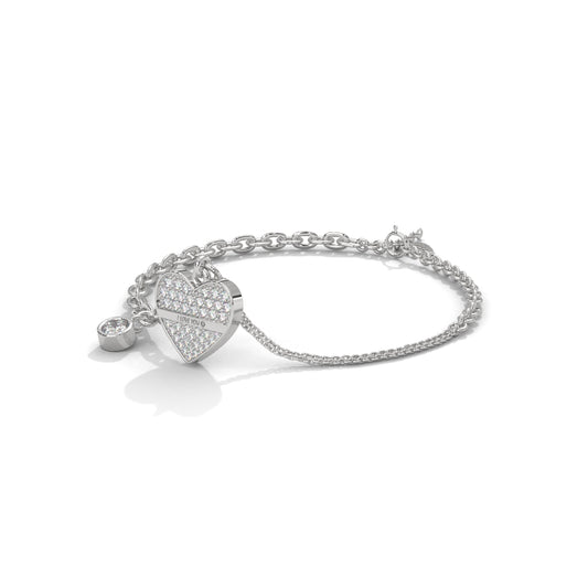 Heart Charm Silver Diamond Bracelet