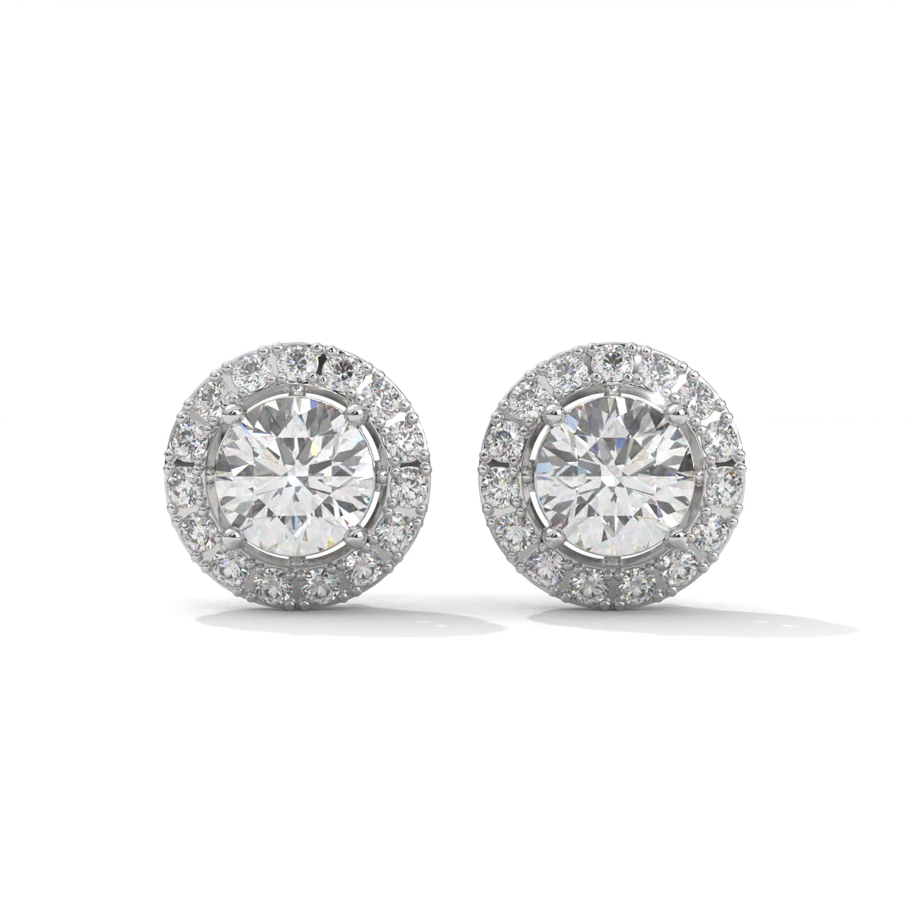 Diamond Cluster Stud Silver Earrings