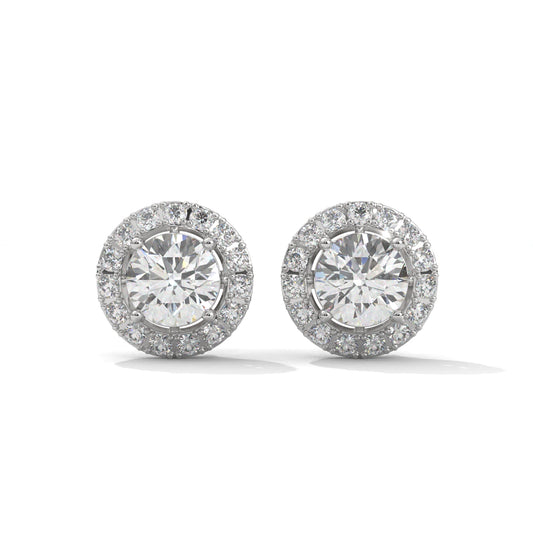 Diamond Cluster Stud Silver Earrings