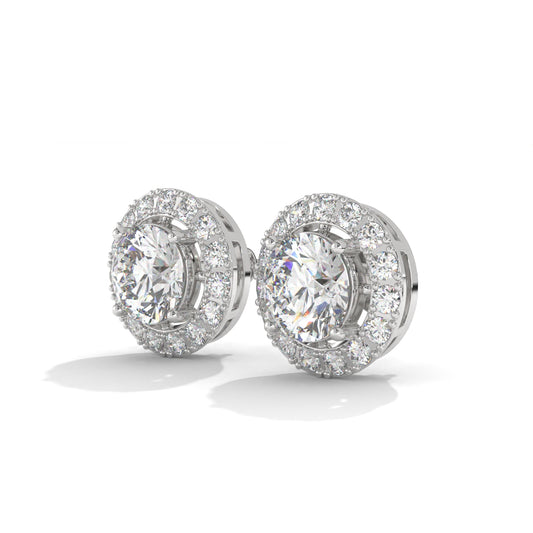 Diamond Cluster Stud Silver Earrings