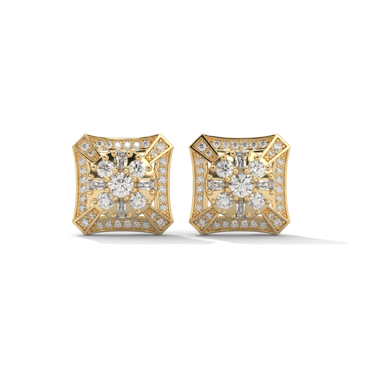 Studded Zircons Square Silver Earrings