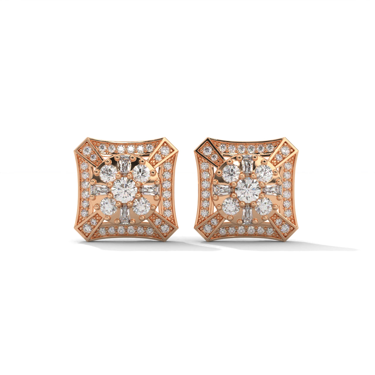 Studded Zircons Square Silver Earrings