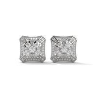 Studded Zircons Square Silver Earrings