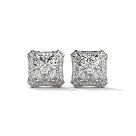 Studded Zircons Square Silver Earrings