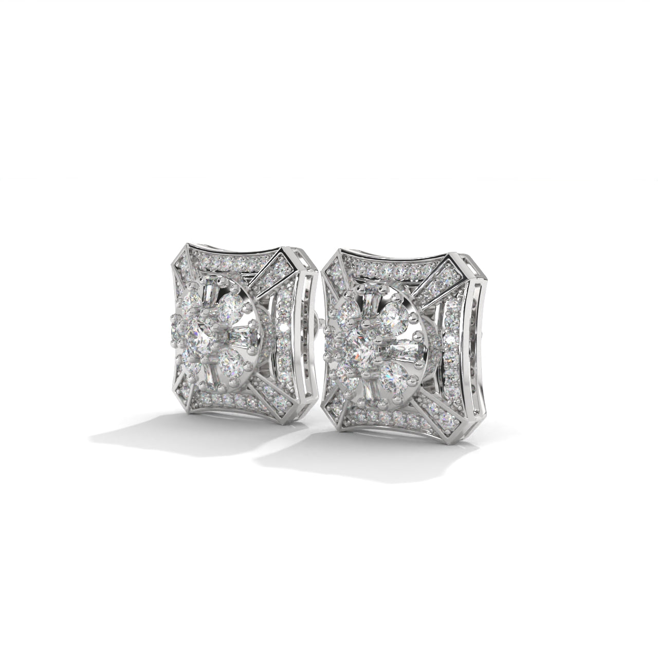 Studded Zircons Square Silver Earrings