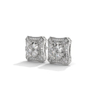 Studded Zircons Square Silver Earrings