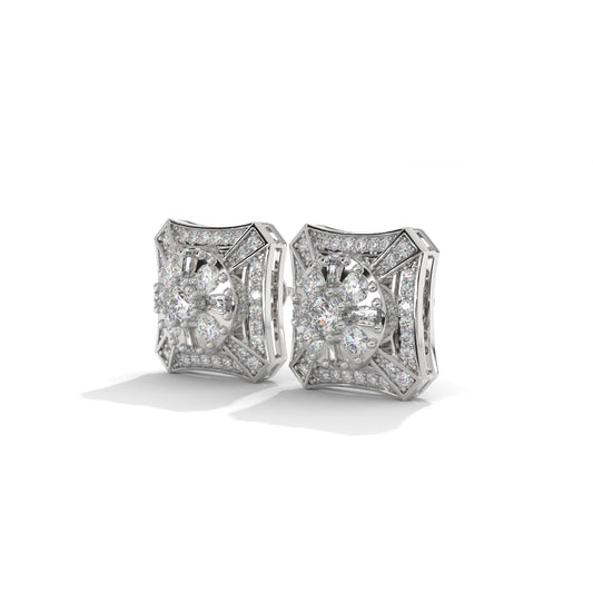 Studded Zircons Square Silver Earrings