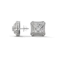 Studded Zircons Square Silver Earrings
