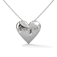 Fashionable Heart Shape Silver Pendant With Diamond Silver Necklace