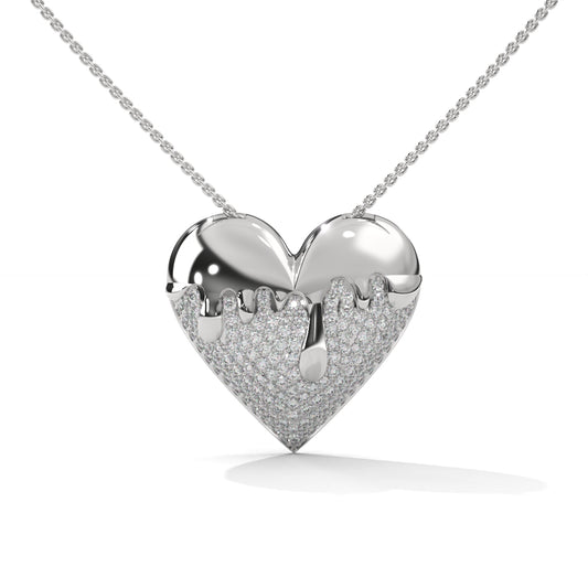 Fashionable Heart Shape Silver Pendant With Diamond Silver Necklace