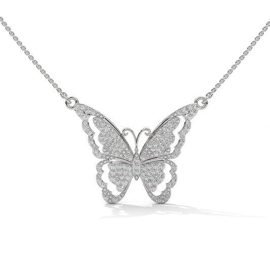 Silver Necklace With Minimalist Geometric Butterfly Pendant