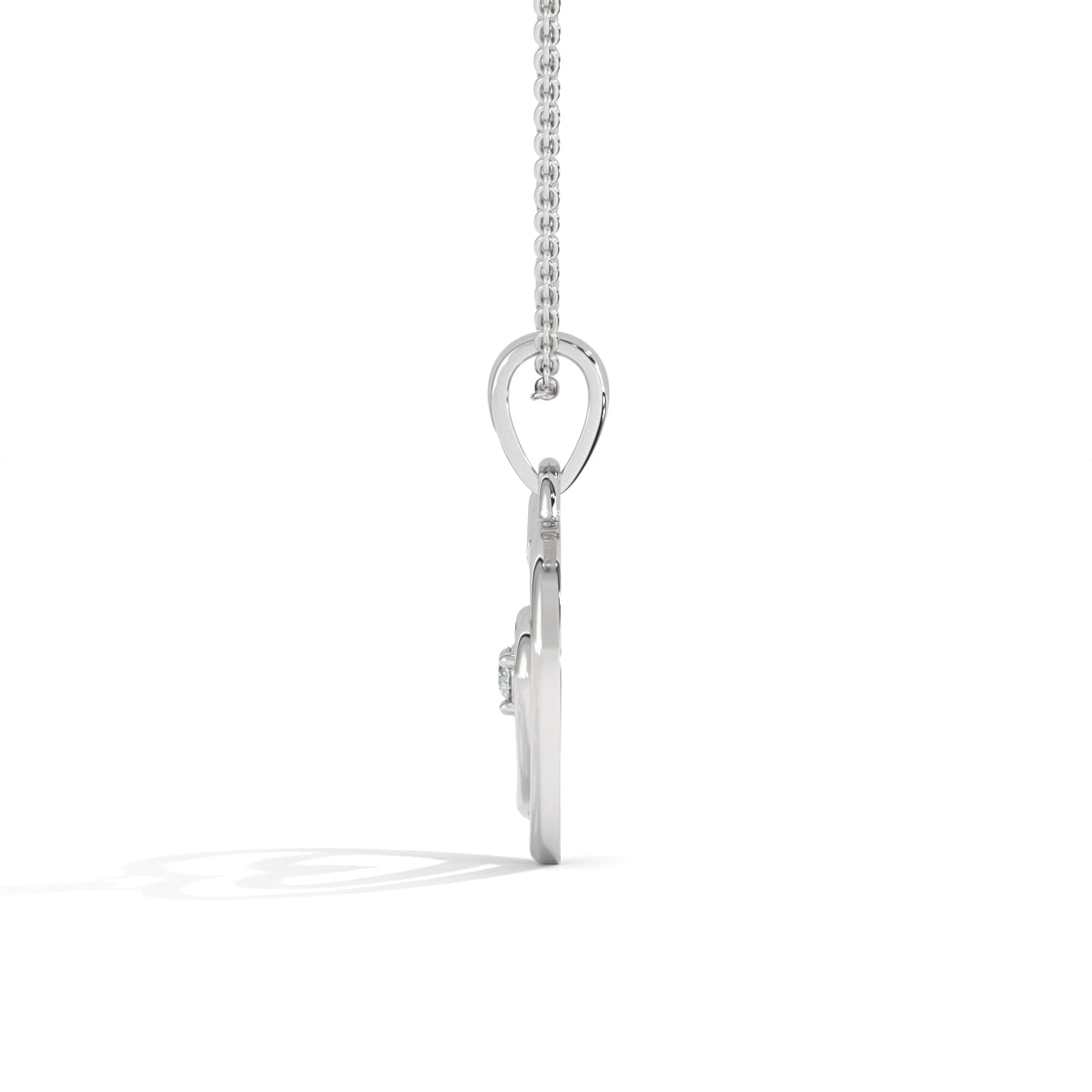 Sophisticated Double Heart With One Diamond Silver Necklace