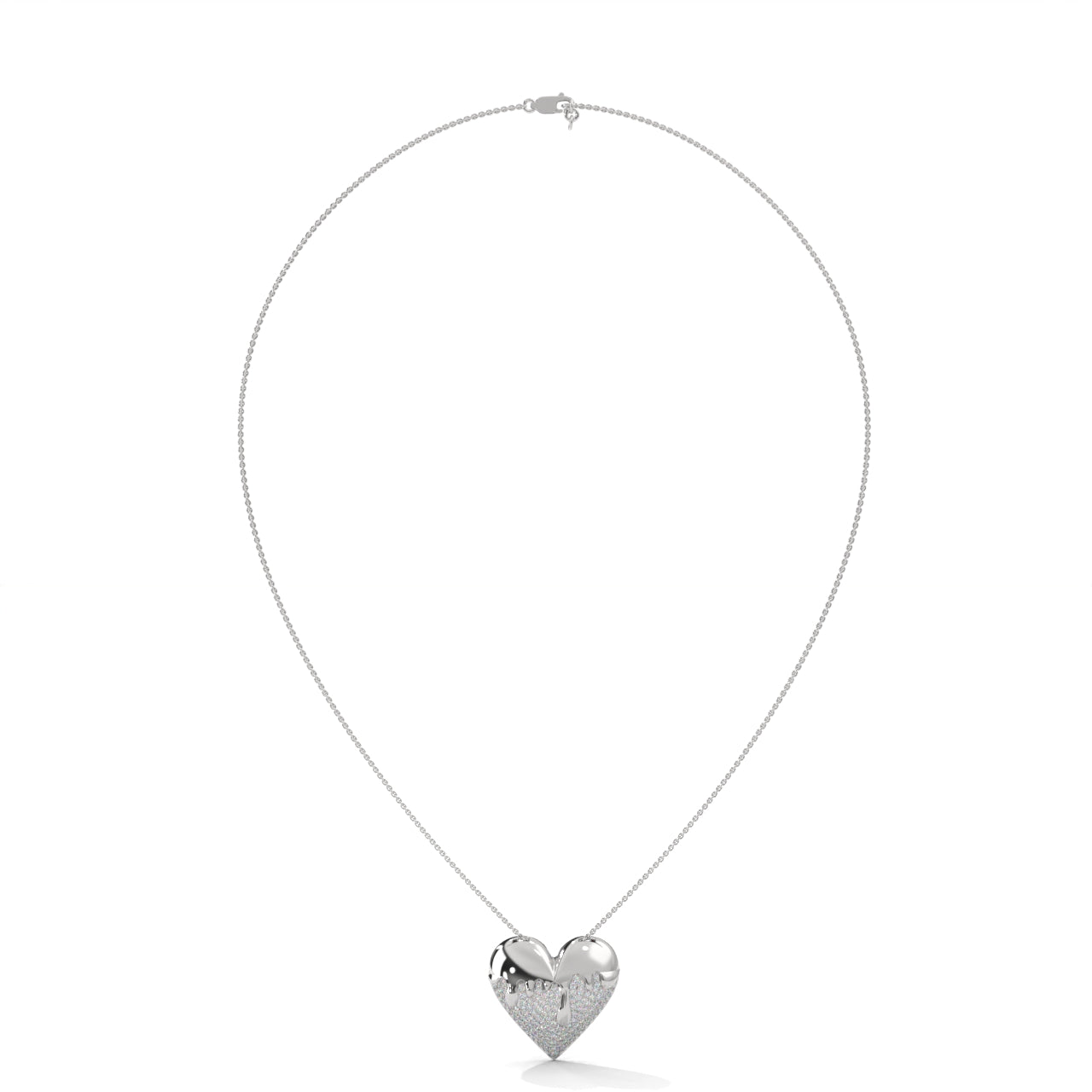 Fashionable Heart Shape Silver Pendant With Diamond Silver Necklace
