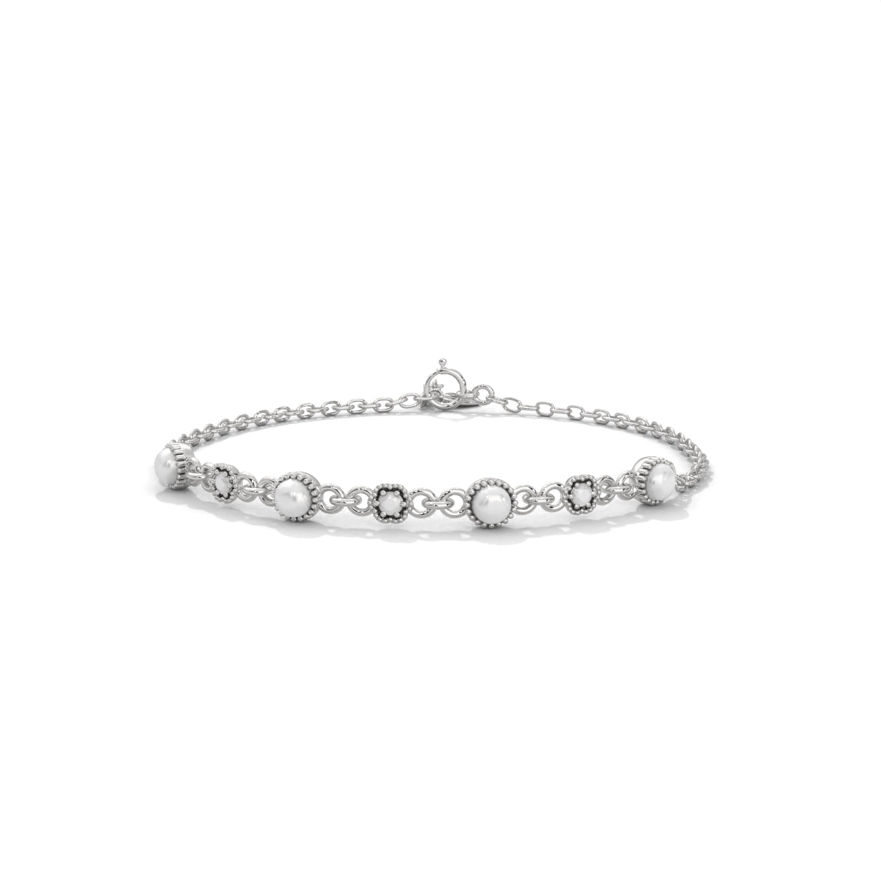 Round Pearl Daily Were Silver Bracelet