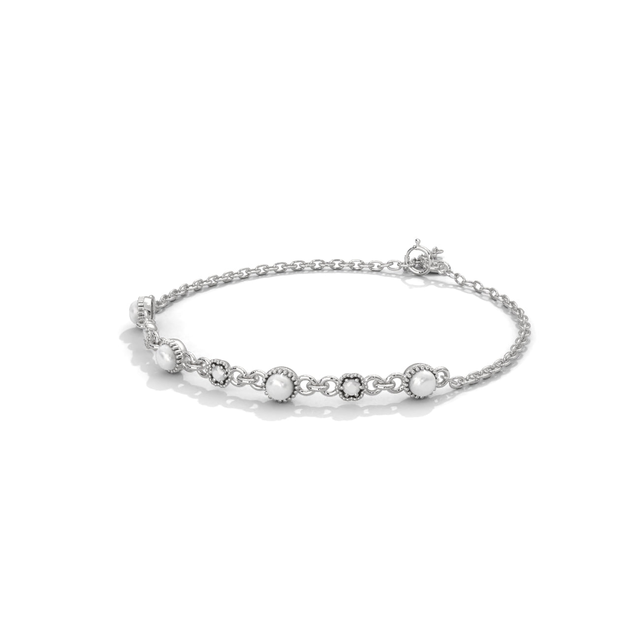 Round Pearl Daily Were Silver Bracelet
