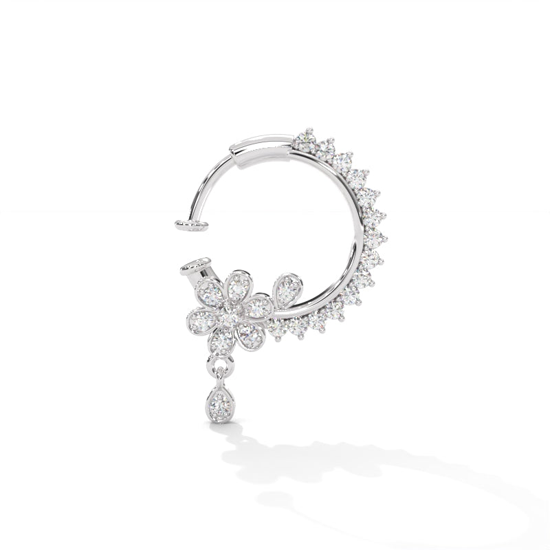 Celestial Flower Feather Hoop Siver Nose Pin