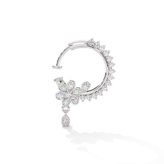 Celestial Flower Feather Hoop Siver Nose Pin
