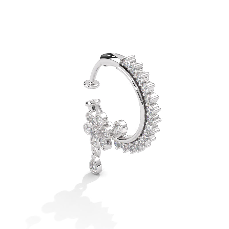 Celestial Flower Feather Hoop Siver Nose Pin