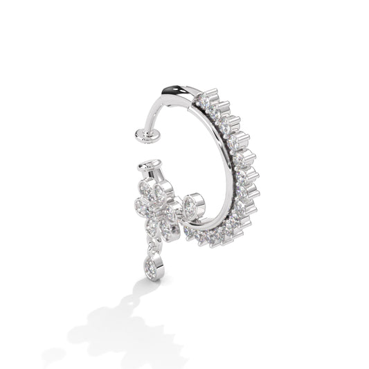 Celestial Flower Feather Hoop Siver Nose Pin