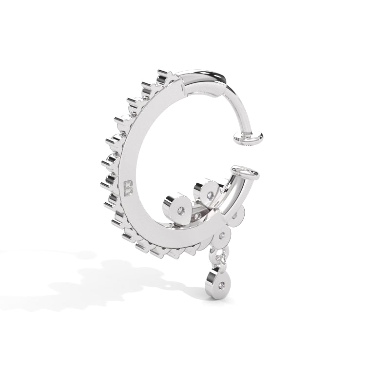 Celestial Flower Feather Hoop Siver Nose Pin