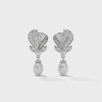 Pearl And Diamond Silver Earrings