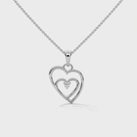 Sophisticated Double Heart With One Diamond Silver Necklace