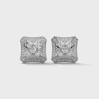 Studded Zircons Square Silver Earrings