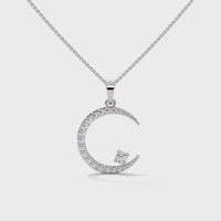 Small  Crescent Moon Silver Diamond Necklace