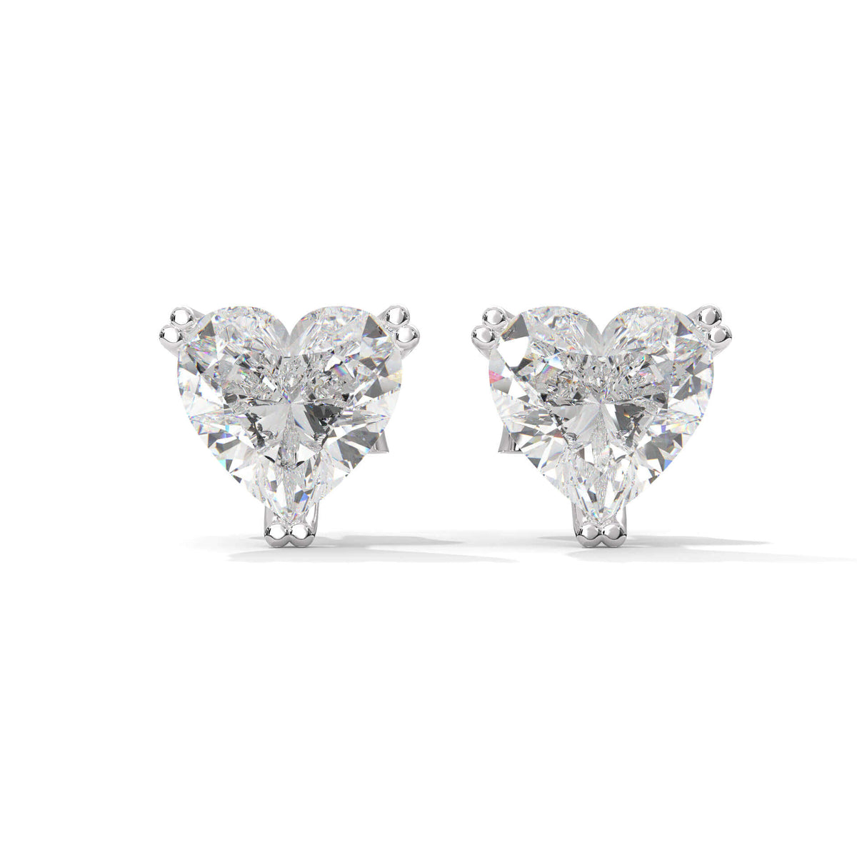 Heart Shape Diamond Stud Silver Earrings