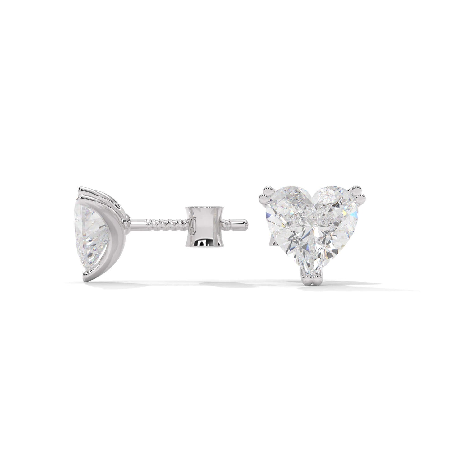 Heart Shape Diamond Stud Silver Earrings