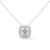 Silver Princess Cut Diamond Halo Pendant Necklace 