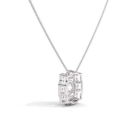 Silver Princess Cut Diamond Halo Pendant Necklace 