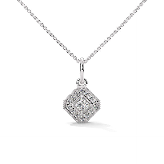 Princess Diamond Halo Silver Pendant