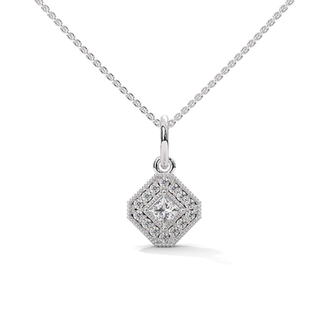 Princess Diamond Halo Silver Pendant